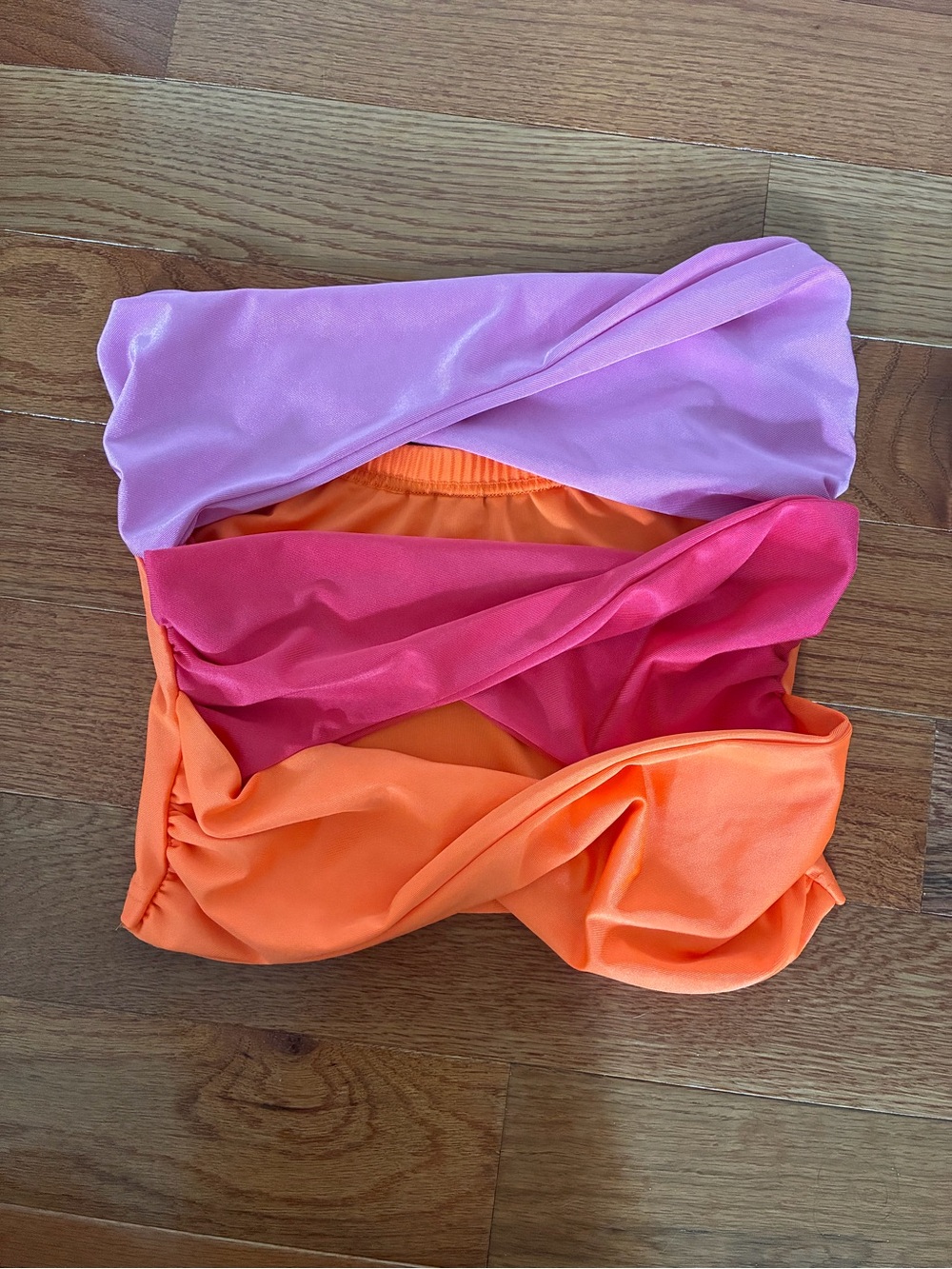Colorblock Strapless Cropped Twisted  Top in Pink, Fuchsia & Orange